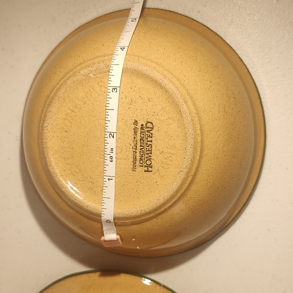 2 Longaberger Homestead Stonewear Bowls, Made By Buckeye Stonewear, Tan & Green - Picture 5 of 11
